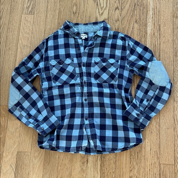 SPLENDID kids blue check shirt size 10 with pockets button down elbow patches - Picture 16 of 16
